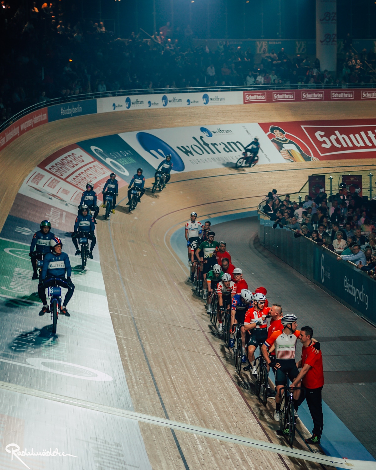 Six Day Berlin cyclists on the track